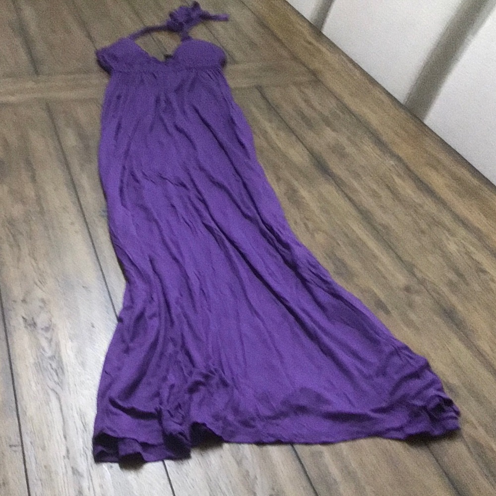 Cherry K Halter Neck Empire Waist Lighty Padded Purple Maxi Dress Size Small